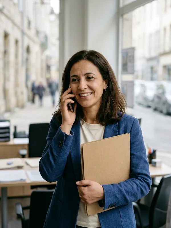 Agente immobilière au téléphone avec un client